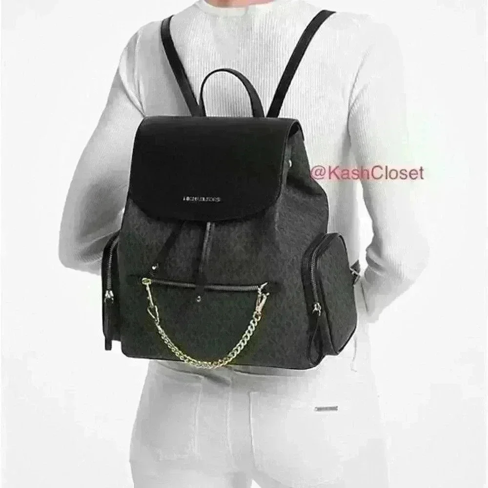 Michael Kors Backpack Jet Set MK Logo Large Chain Backpack - Picture 4 of 10